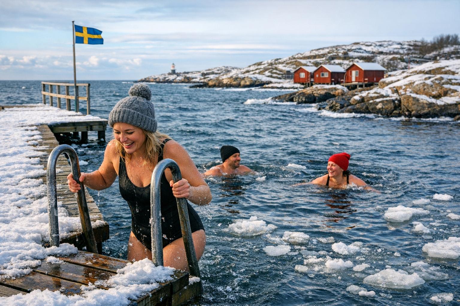 Prova på vinterbad i havet på Styrsö eller Vrångö